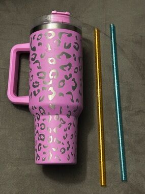 Pink Leopard Print Water Bottle with Handle